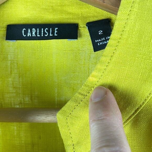 Carlisle 100% LINEN Asymmetrical Hem Top Acid Green Chartreuse 2 - Picture 7 of 14